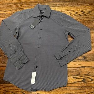 JONES NEW YORK SIGNATURE Slim Fit Black/White Square Print 14-14 1/2 32/33